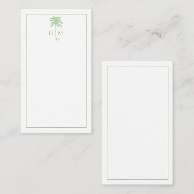 Green and White Palm Palmetto Tree Monogram Card (Front/Back)