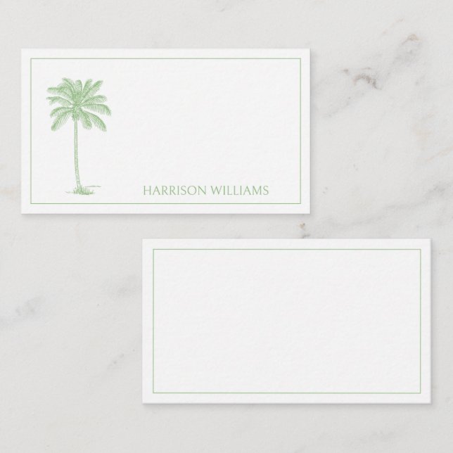 Green and White Palm Palmetto Tree Monogram Card (Front/Back)