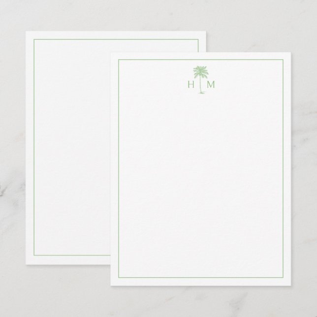 Green and White Palm Palmetto Tree Monogram Card (Front/Back)