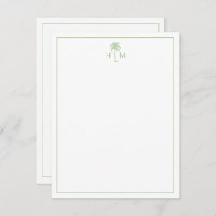Green and White Palm Palmetto Tree Monogram Card