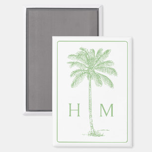 Green and White Palm Palmetto Tree Monogram Magnet