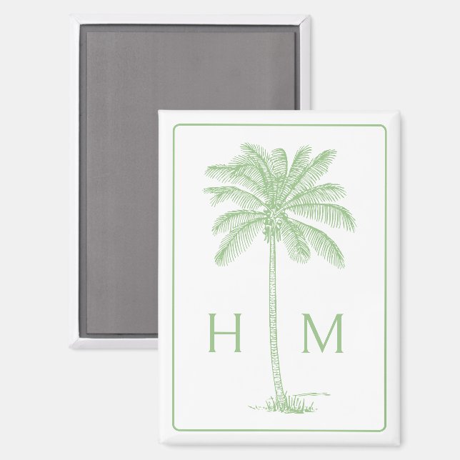 Green and White Palm Palmetto Tree Monogram Magnet (Front/Back)