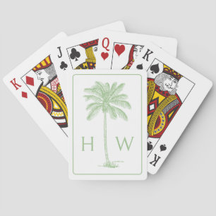 Green and White Palm Palmetto Tree Monogram Playing Cards
