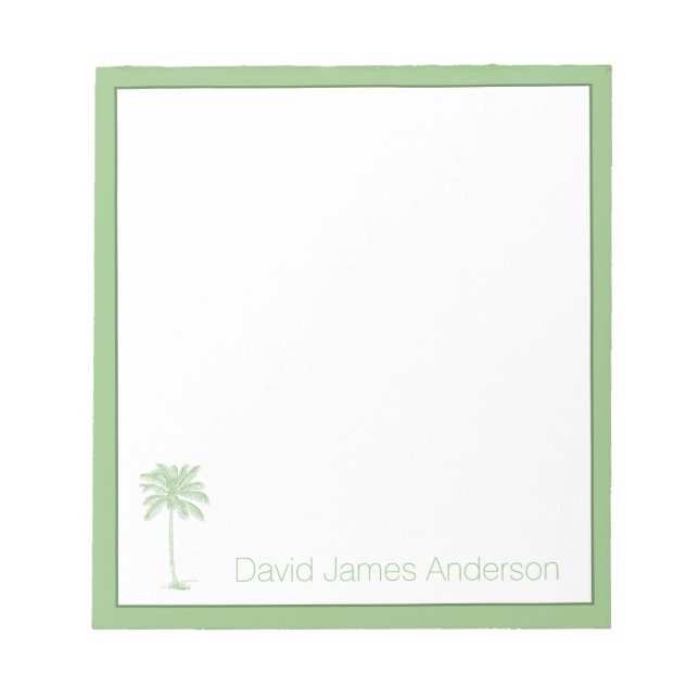 Green and White Palmetto Tree Personalised Notepad (Front)