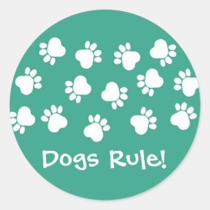 Green and White Paw Prints Classic Round Sticker