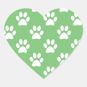 Green and white paws pattern heart sticker
