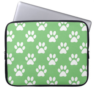 Green and white paws pattern laptop sleeve