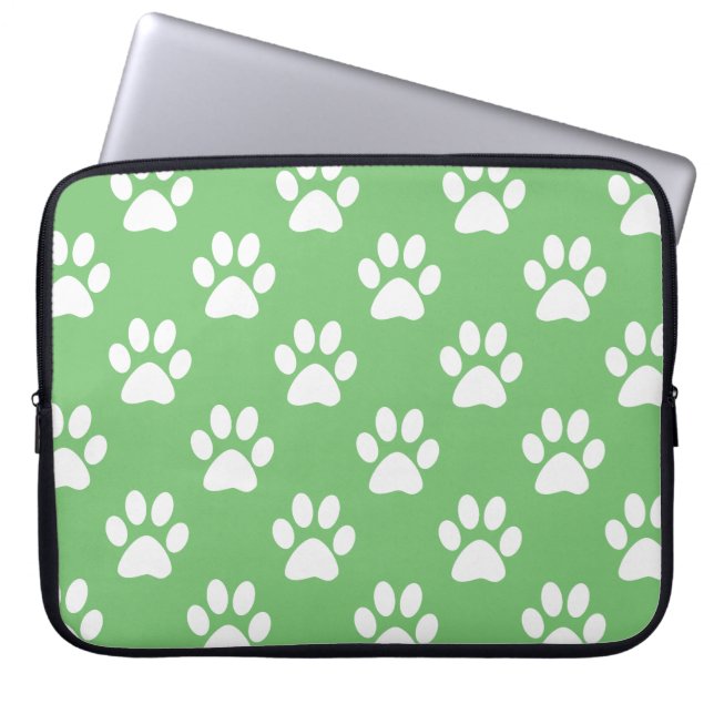 Green and white paws pattern laptop sleeve (Front)