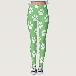 Green and white paws pattern leggings