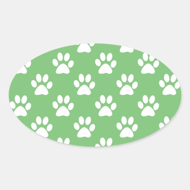 Green and white paws pattern oval sticker (Front)
