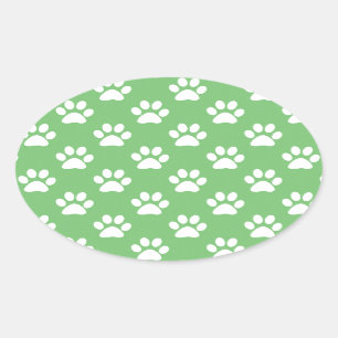 Green and white paws pattern oval sticker
