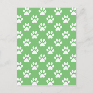 Green and white paws pattern postcard