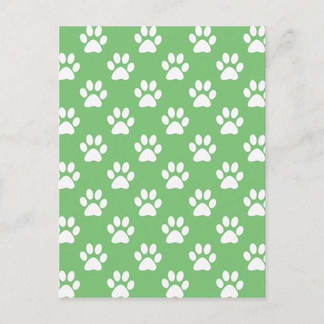 Green and white paws pattern postcard (Front)