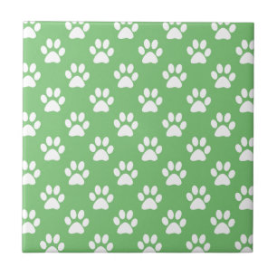 Green and white paws pattern tile
