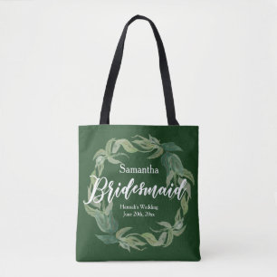 Green and White Personalised Bridesmaid Boho Tote Bag