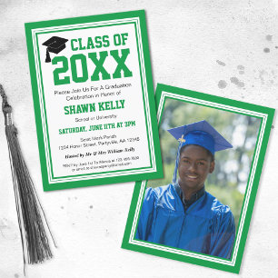 Green and White Photo Graduation Party Invitation