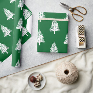 Green and White Pine Trees Christmas Wrapping Paper