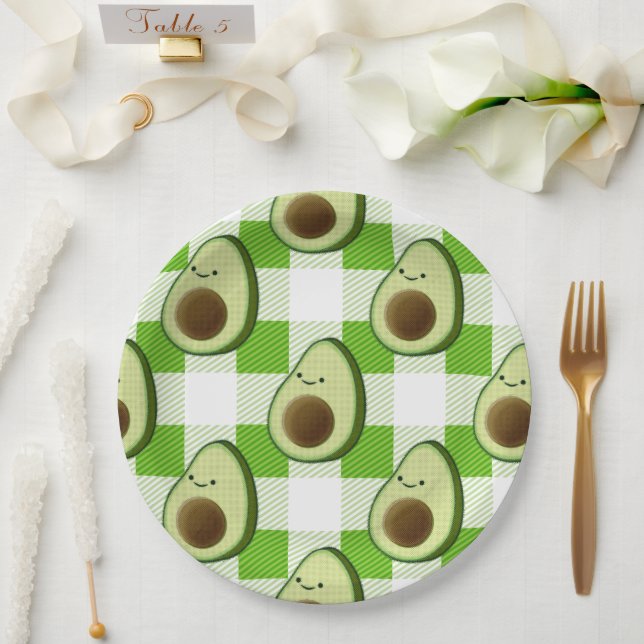 Green and White Plaid Avocado Tartan Pattern Paper Plate (Wedding)