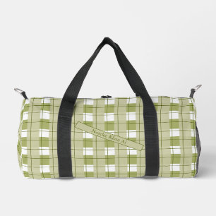 Green and White Plaid, Your Name Duffle Bag