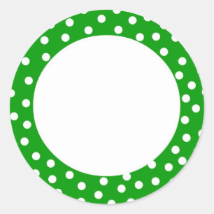 Green and white polka dot label