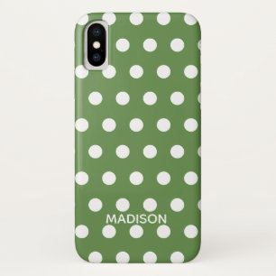 Green and white polka dot  Personalised Name iPhone X Case
