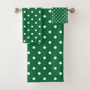 Green and White Polka Dots Bath Towel Set