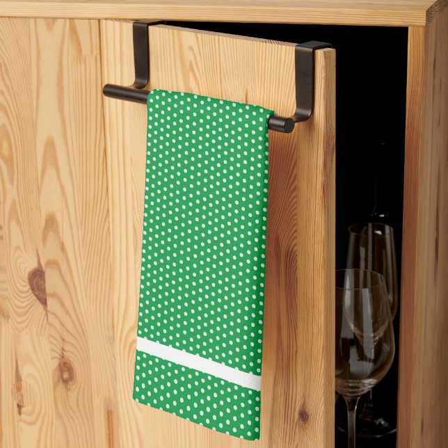 Green And White Polka Dots Kitchen Towel (Thirds Fold)