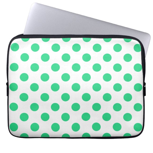 Green and white polka dots laptop sleeve (Front)