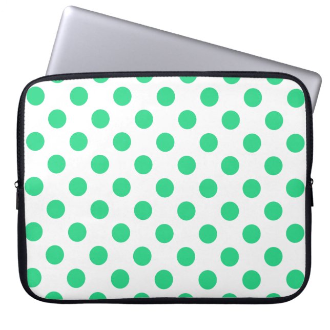 Green and white polka dots laptop sleeve (Front)