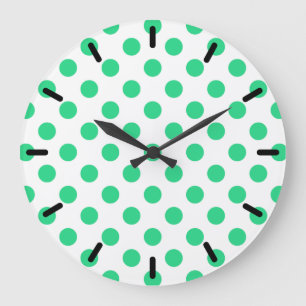 Green and white polka dots large clock