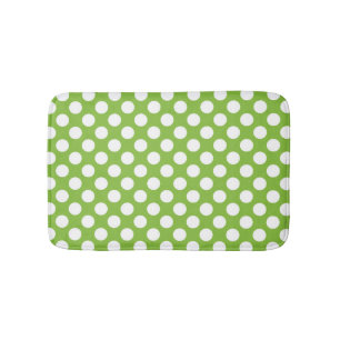 Green and white polka dots pattern bath mat