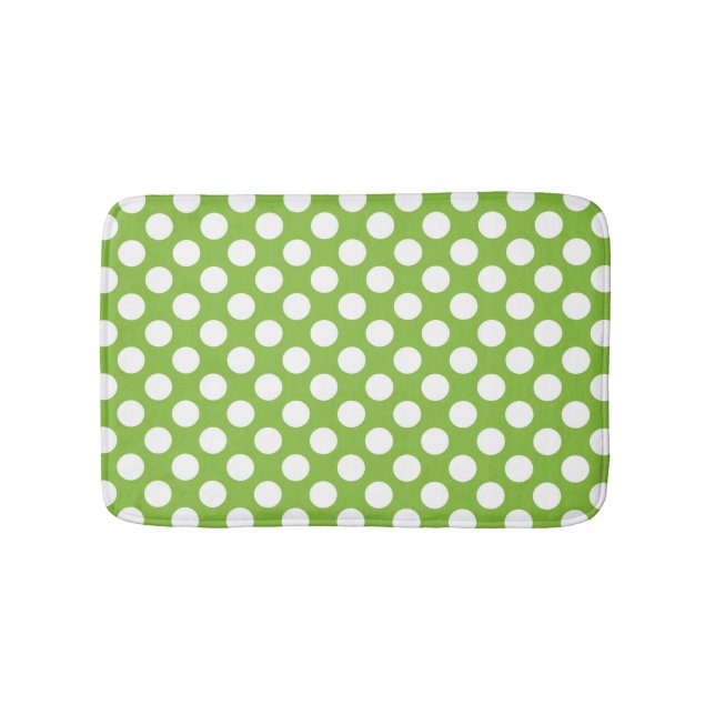 Green and white polka dots pattern  bath mat (Front)