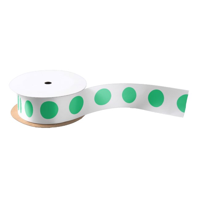 Green and white polka dots satin ribbon (Spool)