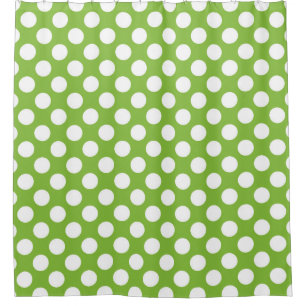 Green and white polka dots shower curtain