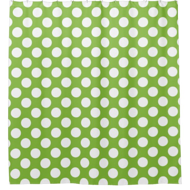 Green and white polka dots shower curtain (Front)