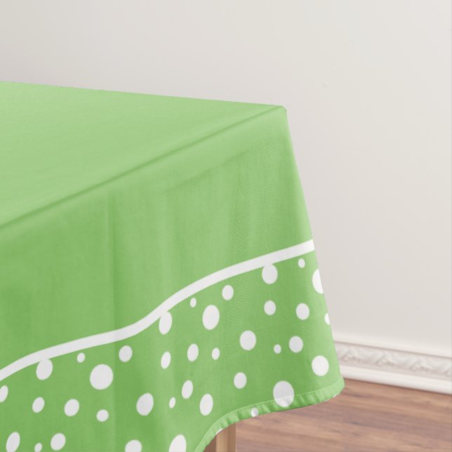 Green and White Polka Dots Tablecloth (In Situ)