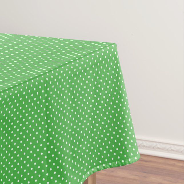 Green and White Polka Dots Tablecloth (In Situ)