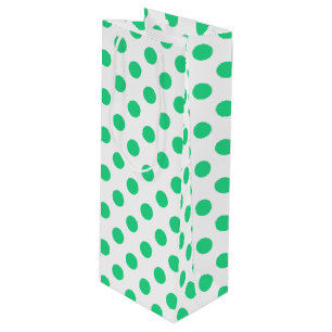 Green and white polka dots wine gift bag