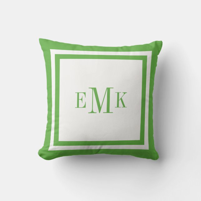 Green and White Preppy Ribbon Dots Custom Monogram Cushion (Front)