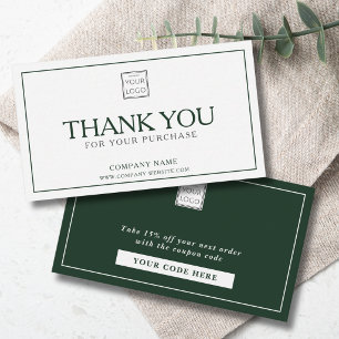 Green and White Promo Code Business Thank You Card