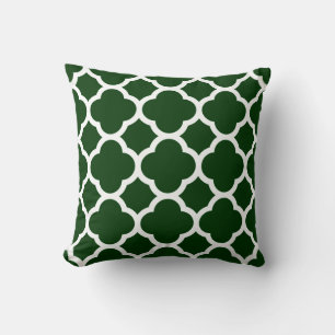 Green and White Quatrefoil Pattern Cushion
