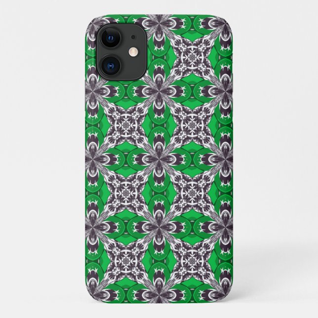 Green and White Repeat Tile Pattern Case-Mate iPhone Case (Back)