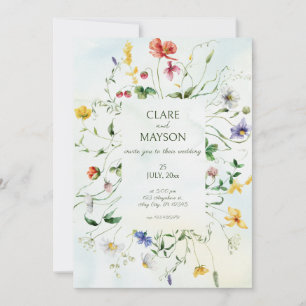 Green and White Romance Rustic Summer Wedding Invitation