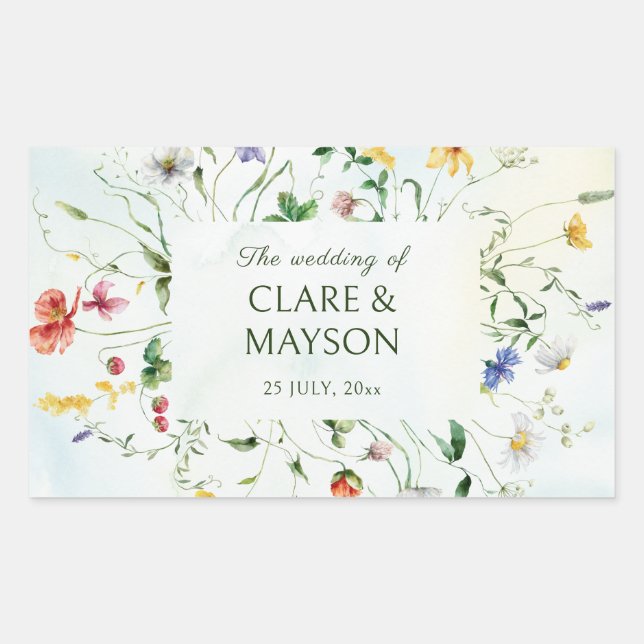 Green and White Romance Rustic Summer Wedding Rectangular Sticker (Front)