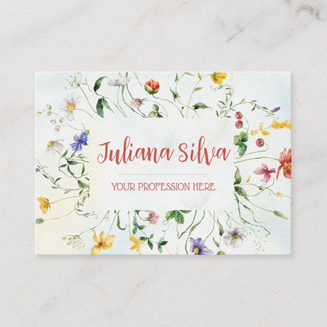 Green and White Rustic Flower Summer  Business Card (Front)