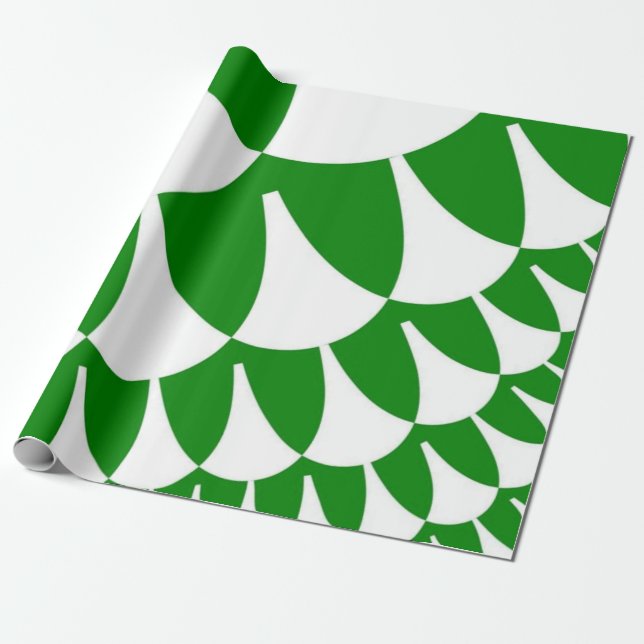 Green and White Scales Wrapping Paper (Unrolled)
