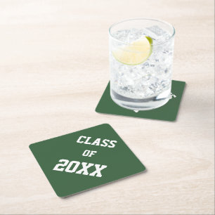 Green and White School Colours and Class Year Paper Coaster