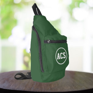 Green and White School Colours and Letters Sling Bag