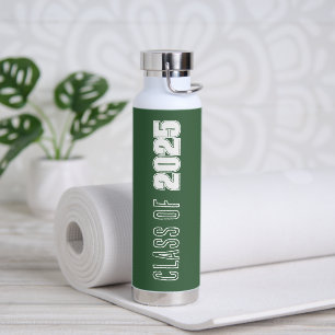 Green and White School Colours Class Year Water Bottle
