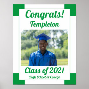 Green and White School Colours Graduation Poster